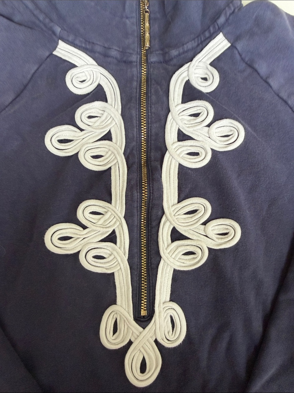 (030)Lilly Pulitzer Navy Soutache Half Zip Pullover Sweatshirt Small - Picture 4 of 11
